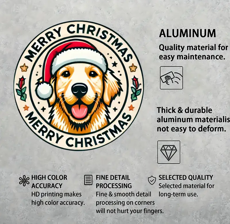 Christmas Golden Retriever Sign, Festive Dog Theme, Aluminum Foil Engraving