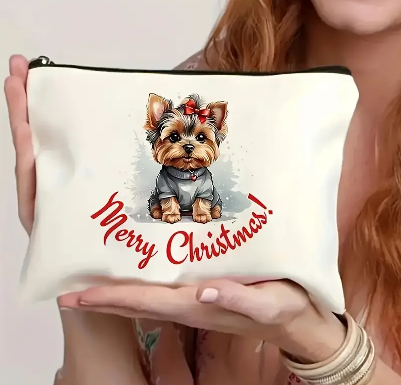 Christmas Yorkshire Terrier Puppy Design Canvas Cosmetic Bag