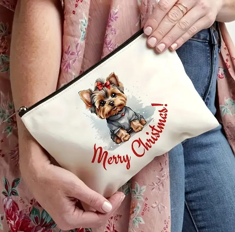 Christmas Yorkshire Terrier Puppy Design Canvas Cosmetic Bag