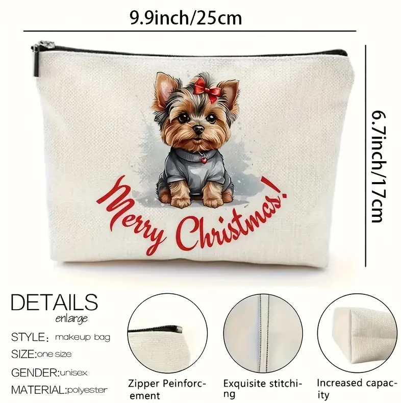 Christmas Yorkshire Terrier Puppy Design Canvas Cosmetic Bag