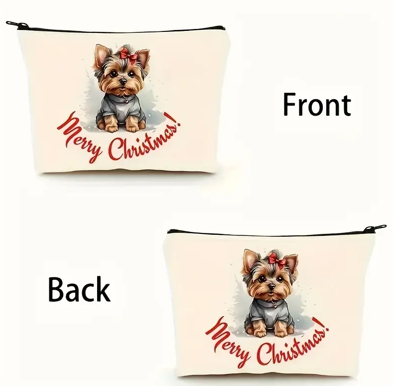 Christmas Yorkshire Terrier Puppy Design Canvas Cosmetic Bag