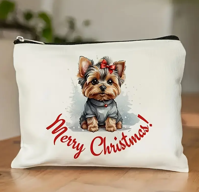 Christmas Yorkshire Terrier Puppy Design Canvas Cosmetic Bag