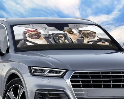 Pug Family Driving Car Sunshade for Windshield