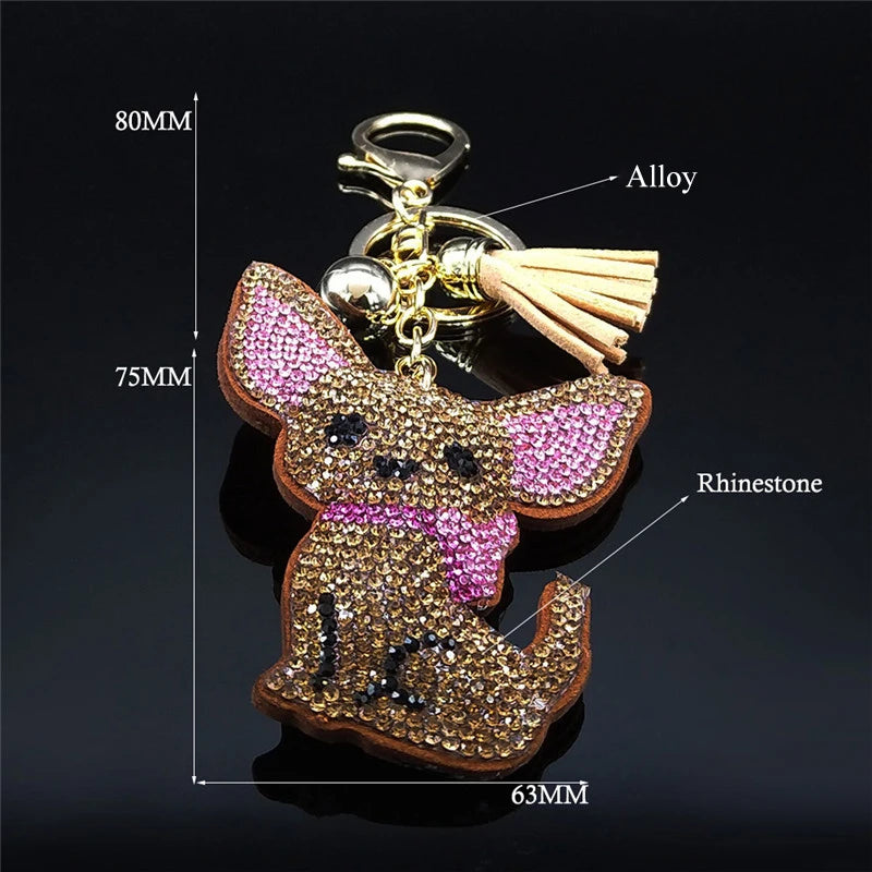 Chihuahua Dog Crystal Keychain Bag Accessories for Women