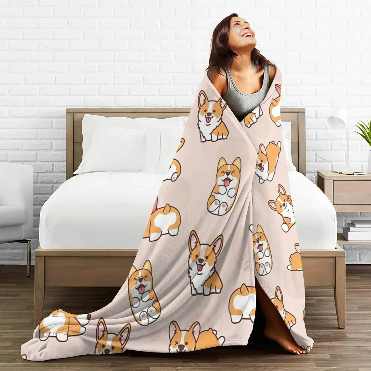 Corgi Puppy Fun Blankets Soft Warm Flannel Throw Blanket Cover, Sofa and Bed cover