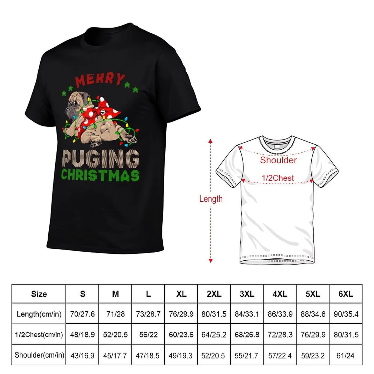 Pug Christmas Tree Lights Xmas Gifts Boys Pugmas Santa Dog T-Shirt graphics mens fashion