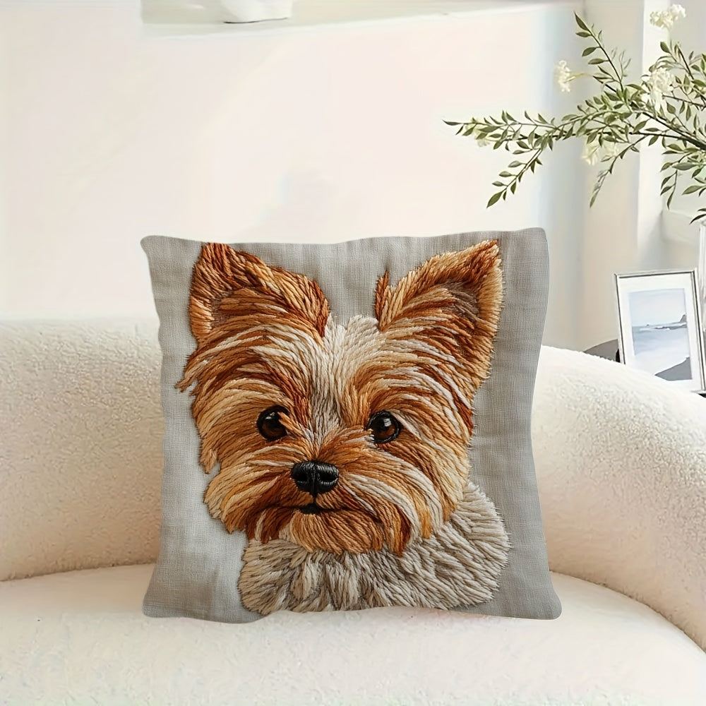 Yorkshire Terrier Embroidered Throw Pillow Cover