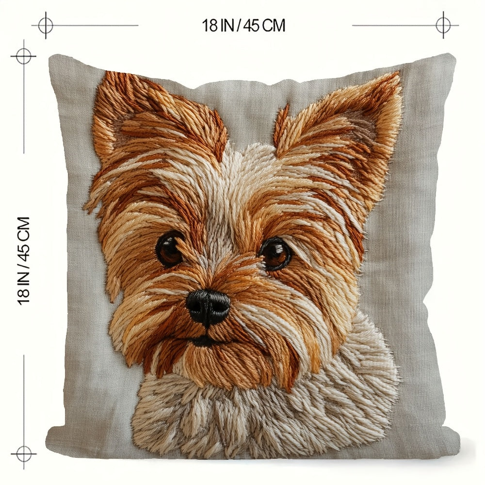 Yorkshire Terrier Embroidered Throw Pillow Cover