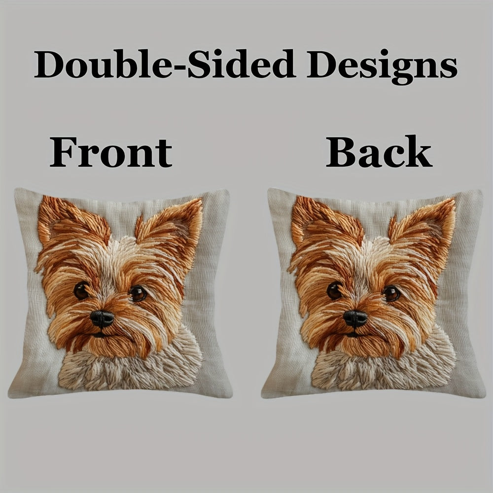 Yorkshire Terrier Embroidered Throw Pillow Cover