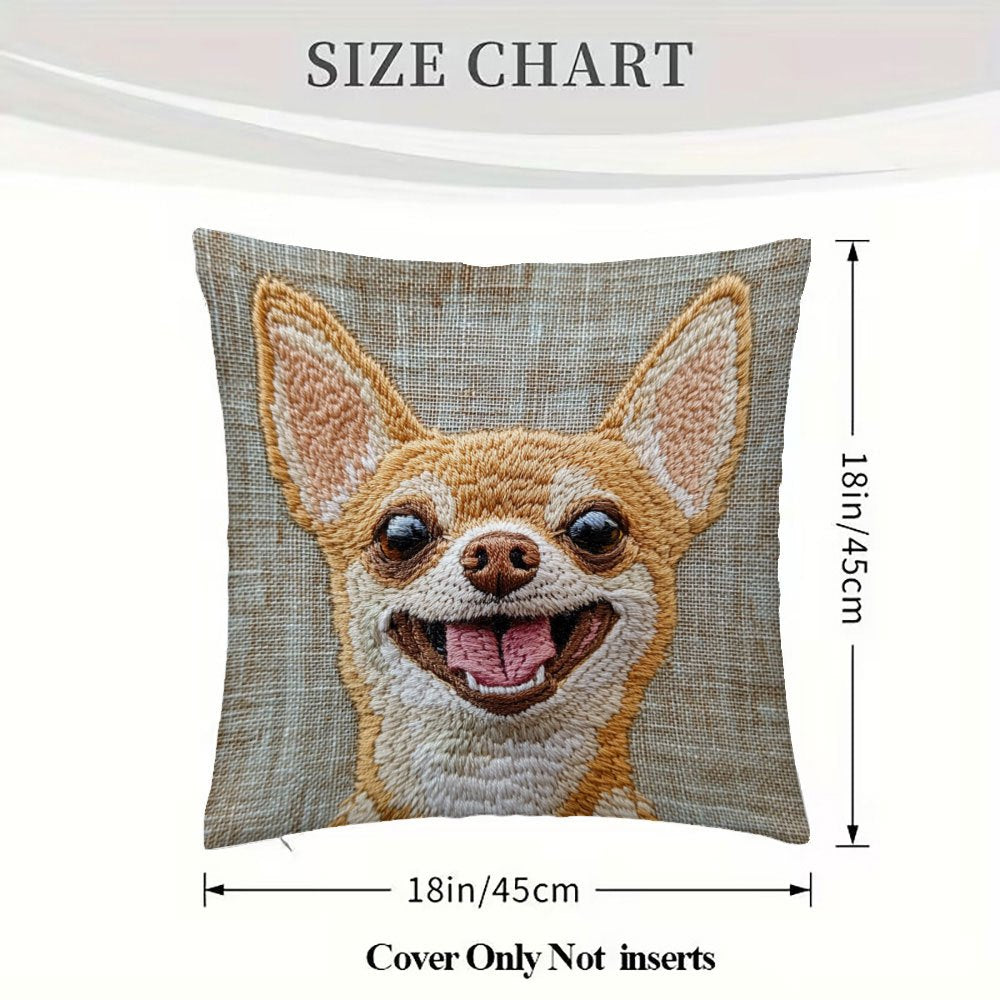 Chihuahua Smile Embroidered Plush Pillow Cover