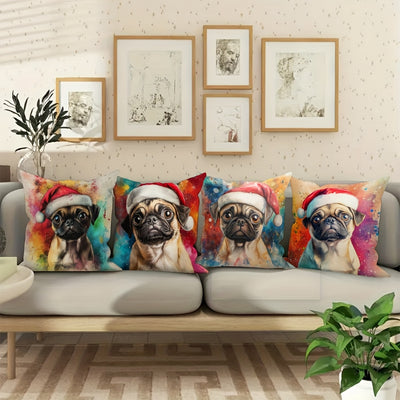 4pcs Vintage Pug Dog Christmas Throw Pillow Covers